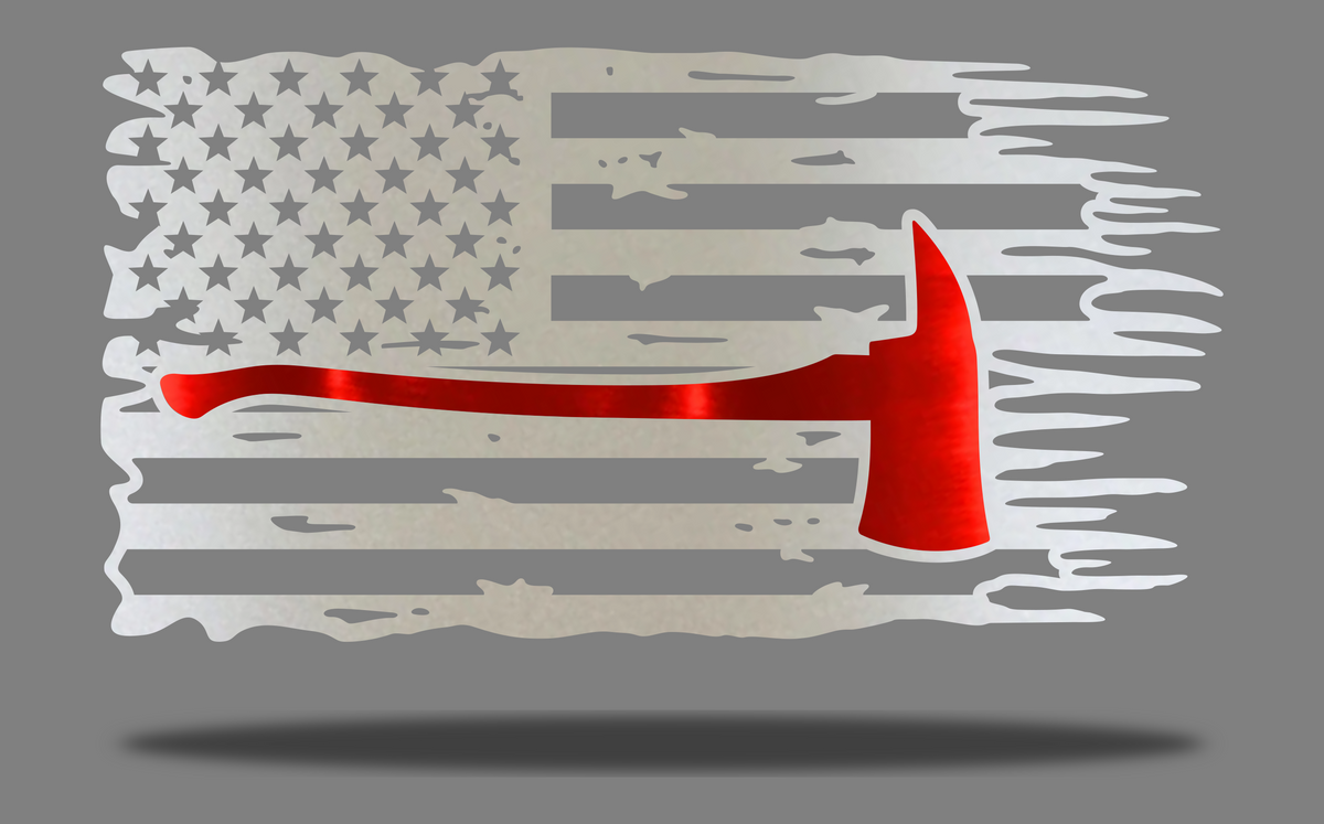 Thin Red Line USA Tattered Flag Metal Sign - Firefighter Gift, 17x10 Inch Die Cut Tin Wall Decor For Man Cave